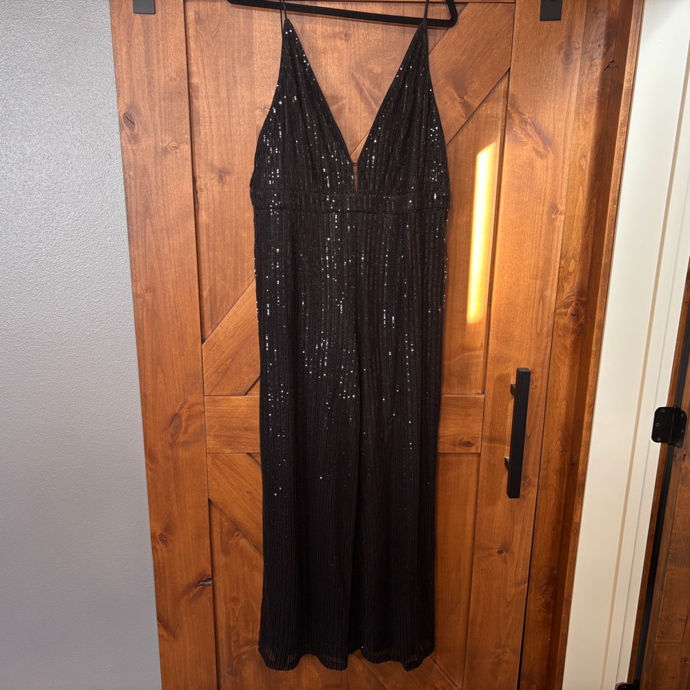 Black Sequin Wide Leg Jumpsuit